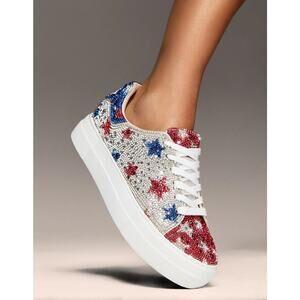 Betsey Johnson Womens Sidny Sneakers US 6 M Red White Blue Stars Rhinestone EUC